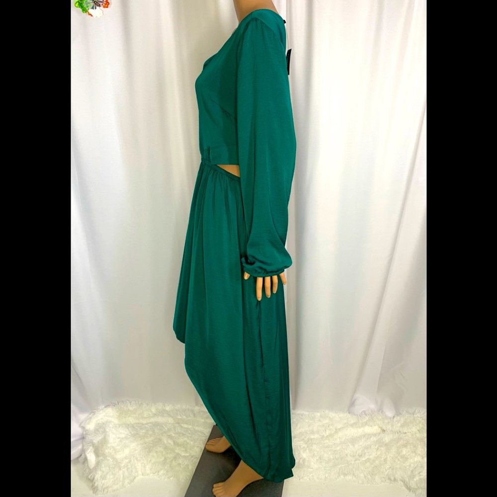 Express Green High-Low Long Sleeve Dress